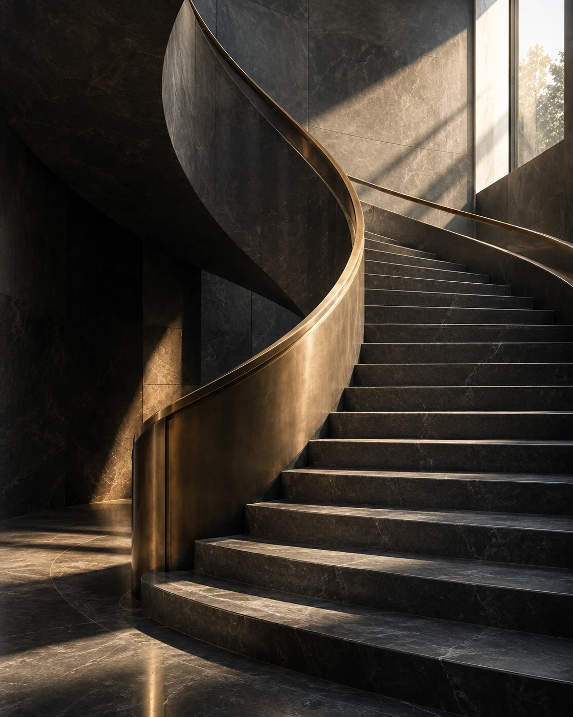 Escadaria com corrimão dourado — imagem conceptual de desenvolvimento e progressão.
